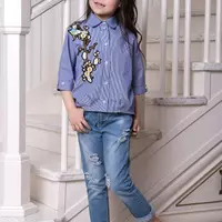 Стильная детская рубашка с вышивкой для девочки Suzie. Эльвира рубашка синий полоска р.140