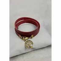 Женский кожаный браслет -лента бордовый