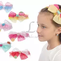 Детская повязка на голову с двойным бантиком разноцветная