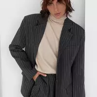 Женский пиджак на пуговицах в полоску - темно-серый цвет, XL (есть размеры)