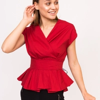 YI MEI SI Оригинальная блузка с пояском - красный цвет, S