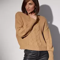 Вязаный женский свитер с косами - коричневый цвет, L (есть размеры)