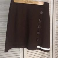 LUREX Ассиметричная трикотажная юбка с пуговицами и белой полоской - коричневый цвет, M