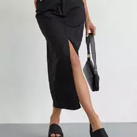Коттоновая юбка миди с разрезом - черный цвет, S (есть размеры)