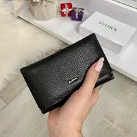 Кожаный складной кошелек Fashion IVORX черный