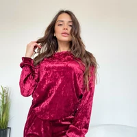 Женская велюровая пижама штаны и кофта цвет БАРДО