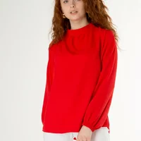 Червона класична блуза з жатки 230152-1, 44/46 (230152-1s4446)