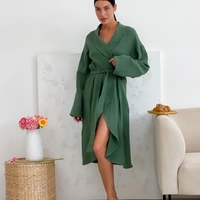 Довгий халат із мусліну, зелений