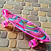 Скейт Пенни борд Skate со светящимися колесами ,алюминиевая подвеска не скользящая поверхность Розовый