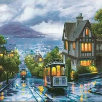 Картина за номерами Нічний трамвай 40x50 см. Набір для малювання Нічний місто. Набір для творчості