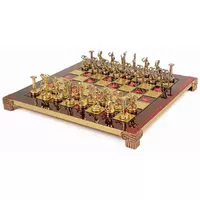 S6RED шахи "Manopoulos", "Титани", латунь, у дерев'яному футлярі, червоні, 36х36см, 4,8 кг