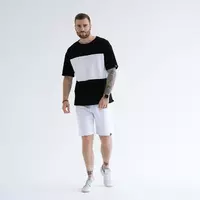 Мужской летний костюм шорты с футболкой Teamv Sea Черный с белым
